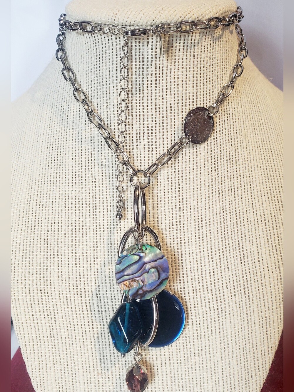 Lia Sophia Silver-Tone Necklace with Abalone Green-Purple and Deep Blue Accents